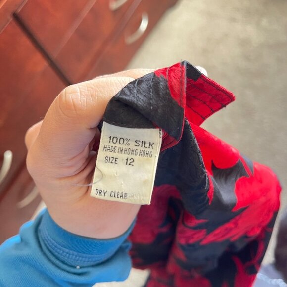 Vintage 100% Silk Red Roses Full Length Valentine's Day Dress - Picture 2 of 4